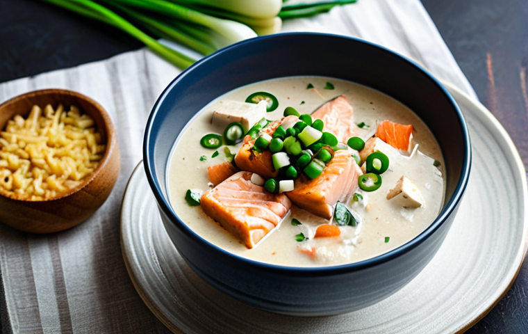 세로토닌을 높이는 수프 레시피 - Chicken Soup Comfort**

Prompt: A steaming bowl of chicken soup with visible pieces of chicken, mush...