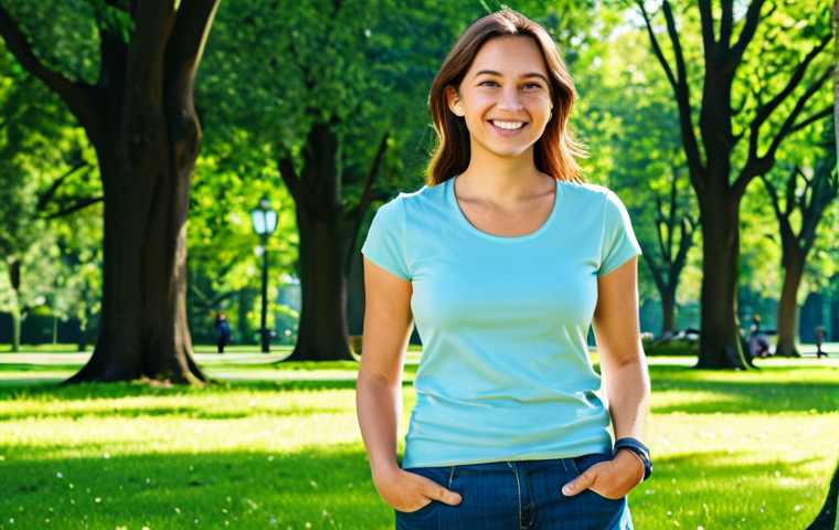세로토닌의 자연적인 증가 방법 - **Prompt:** "A woman is enjoying a sunny day in a park, fully clothed in casual wear, surrounded by ...